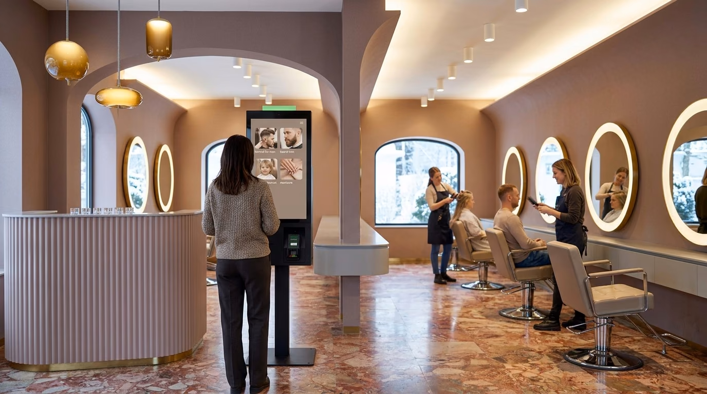 Friseursalon mit Fluiid-Kiosk am Eingang